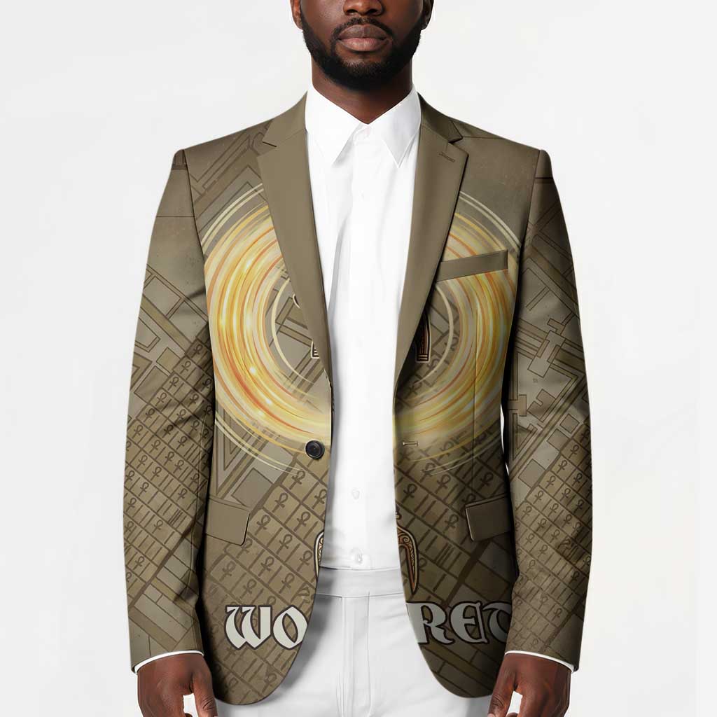 Wosret Egyptian Blazer with Golden Scepter and Archer Motif in Ancient Protector