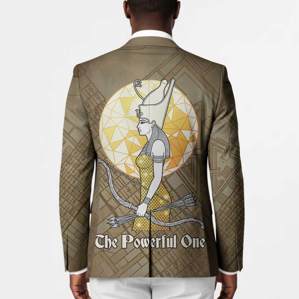 Wosret Egyptian Blazer with Golden Scepter and Archer Motif in Ancient Protector
