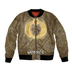 Wosret Egyptian Bomber Jacket with Golden Scepter and Archer Motif in Ancient Protector