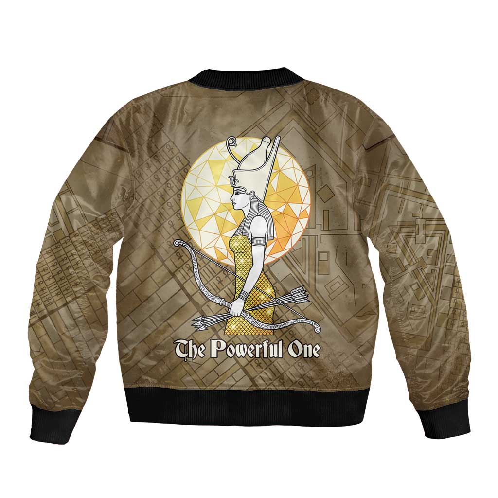 Wosret Egyptian Bomber Jacket with Golden Scepter and Archer Motif in Ancient Protector