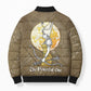 Wosret Egyptian Bomber Puffer Jacket with Golden Scepter and Archer Motif in Ancient Protector