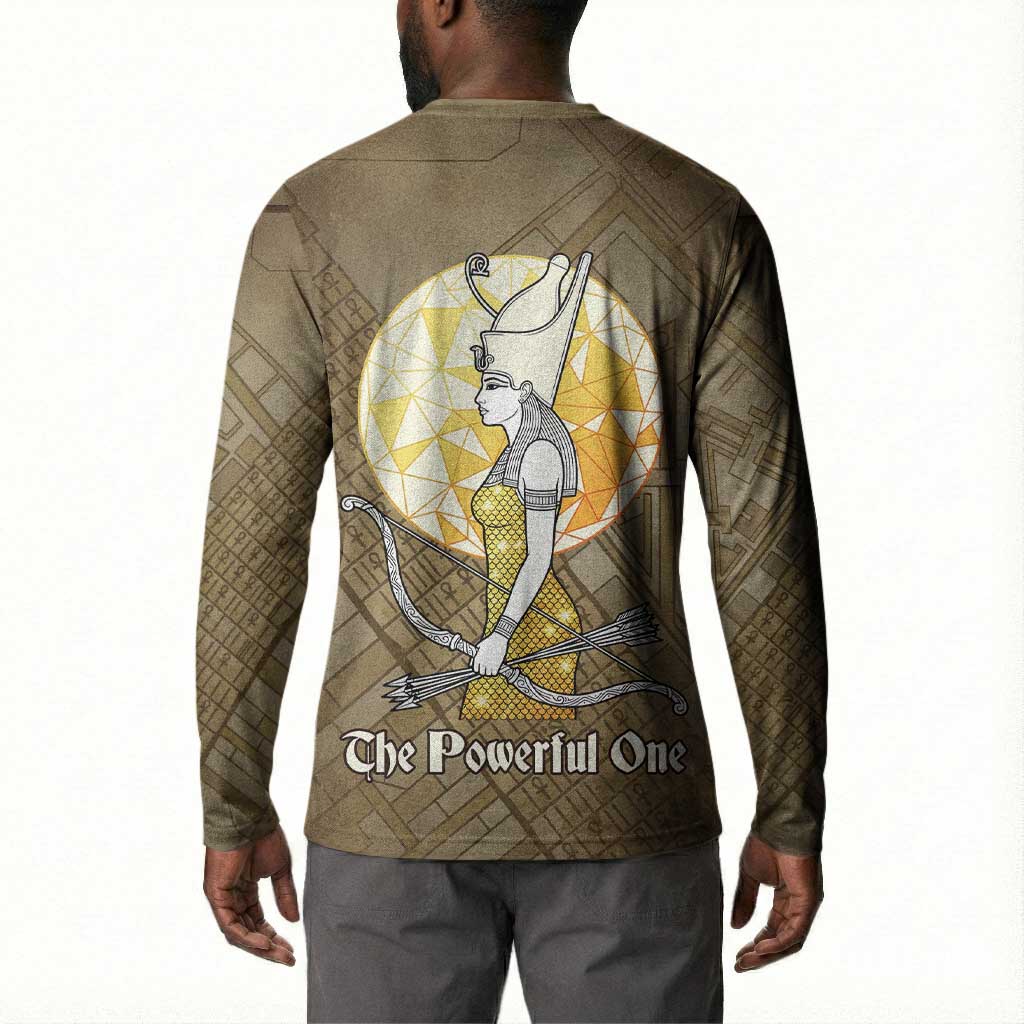 Wosret Egyptian Button Sweatshirt with Golden Scepter and Archer Motif in Ancient Protector