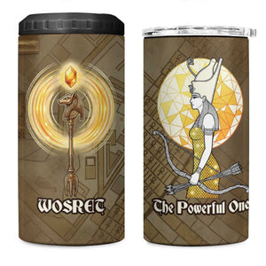 Wosret Egyptian 4 in 1 Can Cooler Tumbler with Golden Scepter and Archer Motif in Ancient Protector