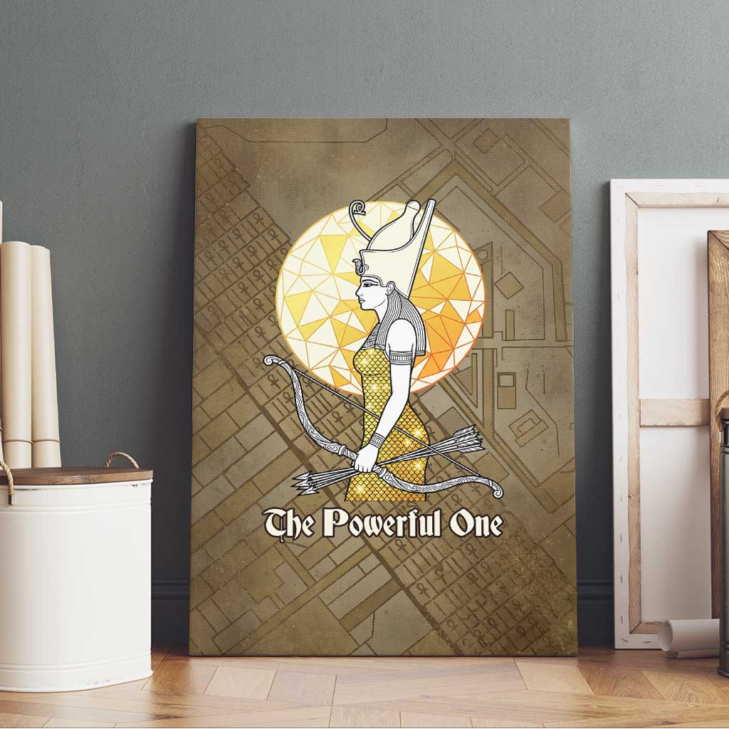 Wosret Egyptian Canvas Wall Art with Golden Scepter and Archer Motif in Ancient Protector