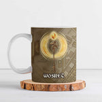 Wosret Egyptian Ceramic Mug with Golden Scepter and Archer Motif in Ancient Protector