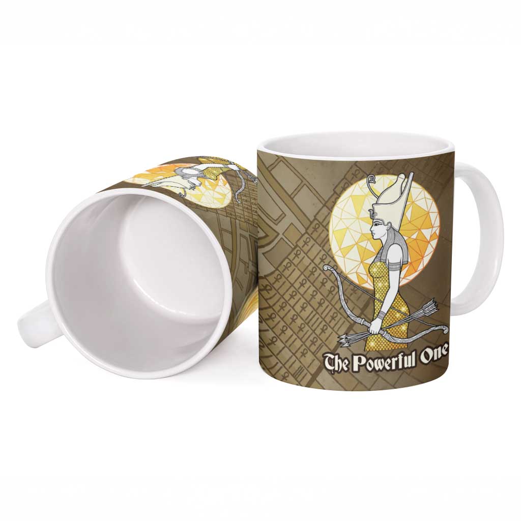 Wosret Egyptian Ceramic Mug with Golden Scepter and Archer Motif in Ancient Protector
