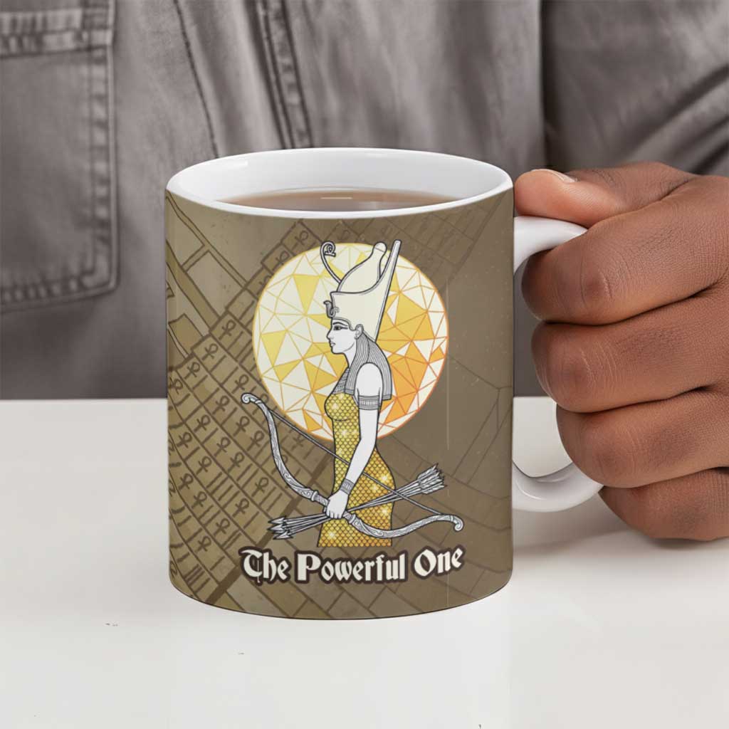 Wosret Egyptian Ceramic Mug with Golden Scepter and Archer Motif in Ancient Protector