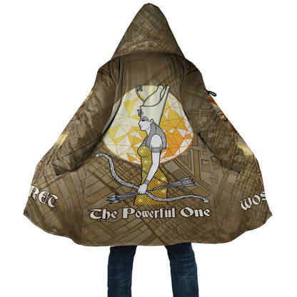Wosret Egyptian Cloak with Golden Scepter and Archer Motif in Ancient Protector