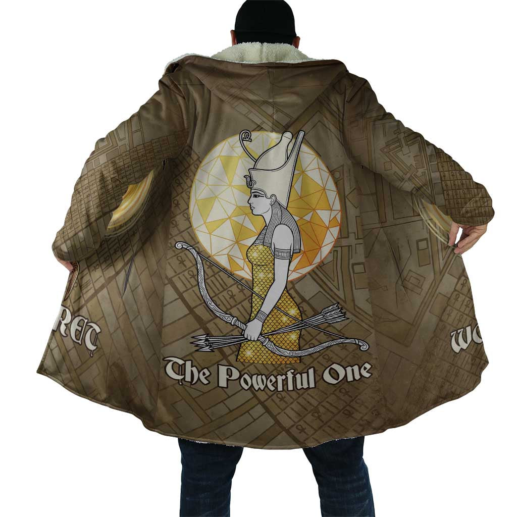 Wosret Egyptian Cloak with Golden Scepter and Archer Motif in Ancient Protector