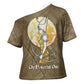 Wosret Egyptian Cross Shoulder Shirt with Golden Scepter and Archer Motif in Ancient Protector