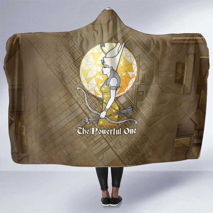 Wosret Egyptian Hooded Blanket with Golden Scepter and Archer Motif in Ancient Protector