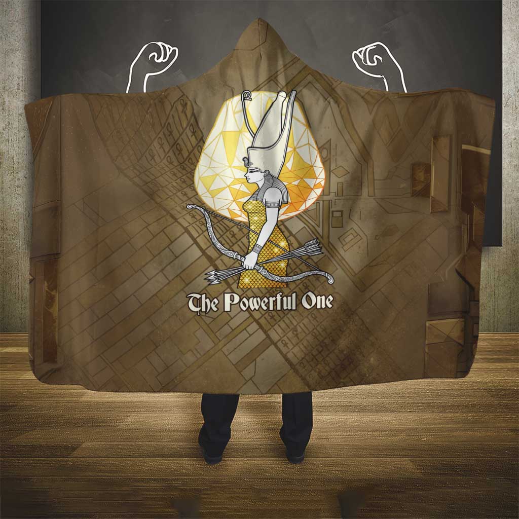 Wosret Egyptian Hooded Blanket with Golden Scepter and Archer Motif in Ancient Protector