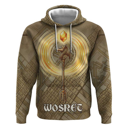 Wosret Egyptian Hoodie with Golden Scepter and Archer Motif in Ancient Protector