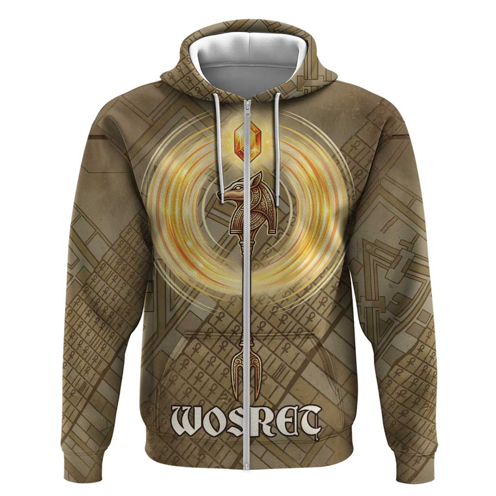 Wosret Egyptian Hoodie with Golden Scepter and Archer Motif in Ancient Protector