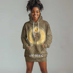 Wosret Egyptian Hoodie Dress with Golden Scepter and Archer Motif in Ancient Protector
