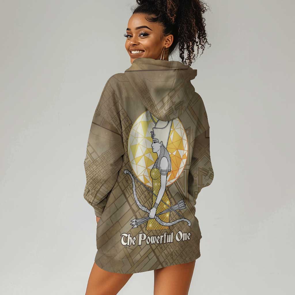Wosret Egyptian Hoodie Dress with Golden Scepter and Archer Motif in Ancient Protector