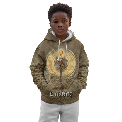 Wosret Egyptian Kid Hoodie with Golden Scepter and Archer Motif in Ancient Protector