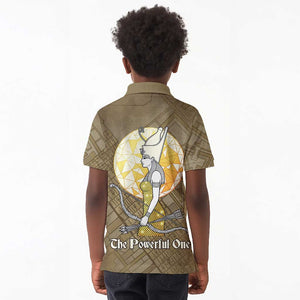 Wosret Egyptian Kid Polo Shirt with Golden Scepter and Archer Motif in Ancient Protector