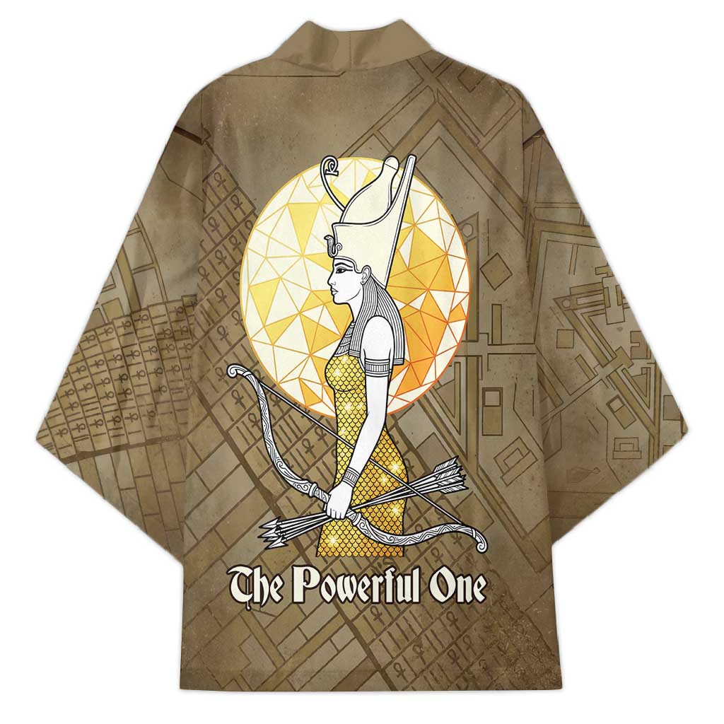 Wosret Egyptian Kimono with Golden Scepter and Archer Motif in Ancient Protector