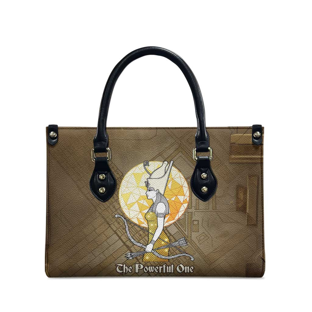 Wosret Egyptian Leather Bag with Golden Scepter and Archer Motif in Ancient Protector