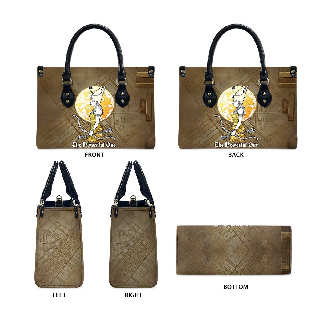 Wosret Egyptian Leather Bag with Golden Scepter and Archer Motif in Ancient Protector