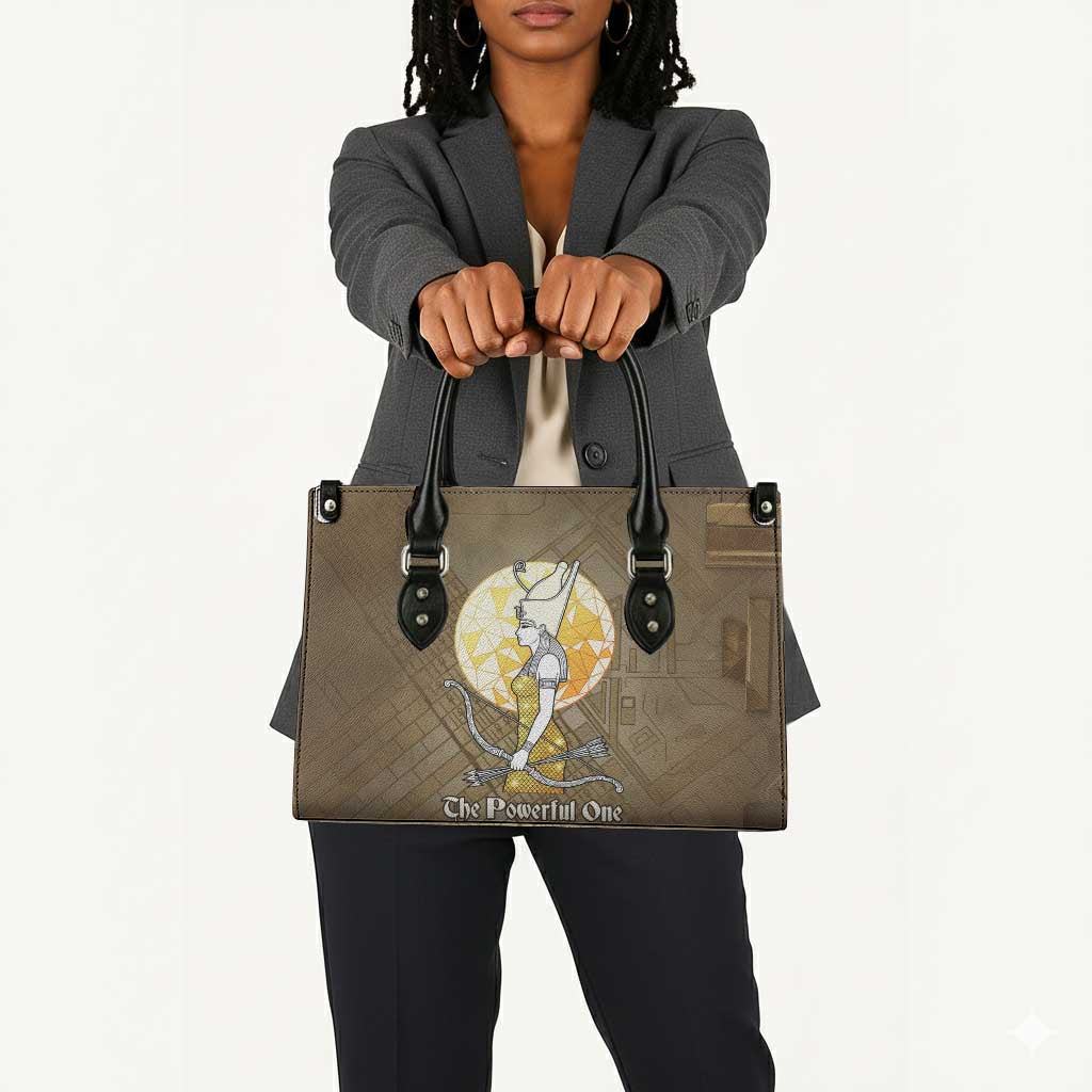 Wosret Egyptian Leather Bag with Golden Scepter and Archer Motif in Ancient Protector