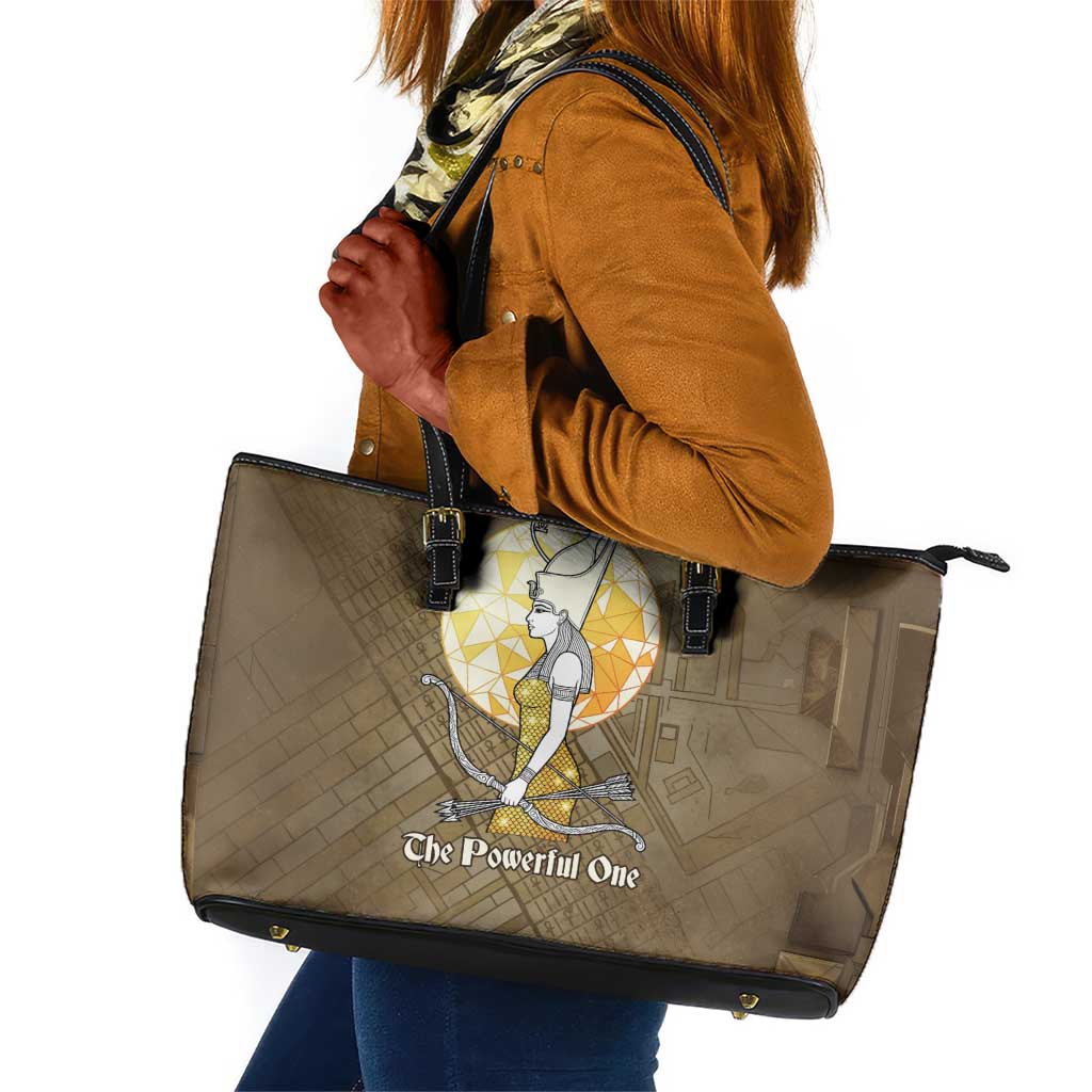 Wosret Egyptian Leather Tote Bag with Golden Scepter and Archer Motif in Ancient Protector