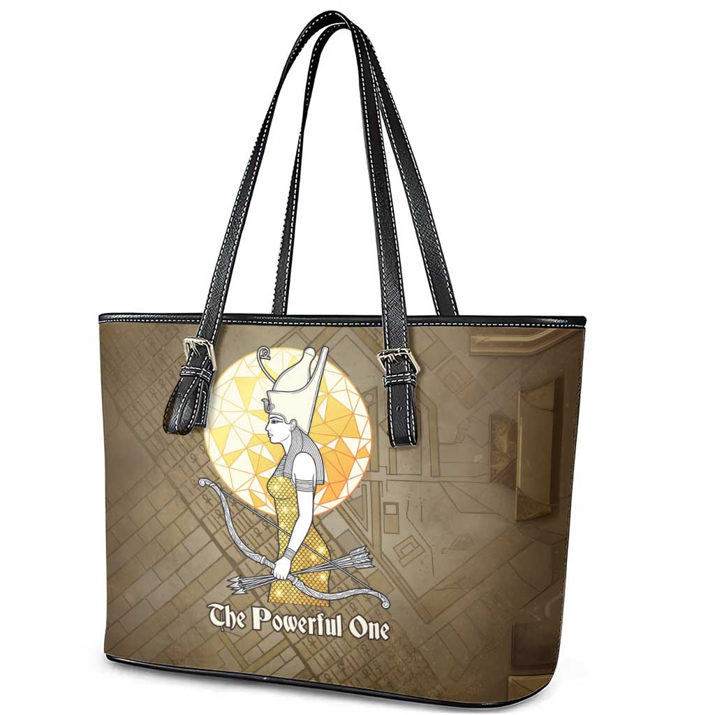 Wosret Egyptian Leather Tote Bag with Golden Scepter and Archer Motif in Ancient Protector