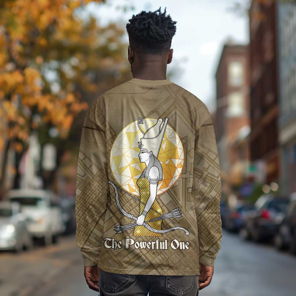 Wosret Egyptian Long Sleeve Shirt with Golden Scepter and Archer Motif in Ancient Protector