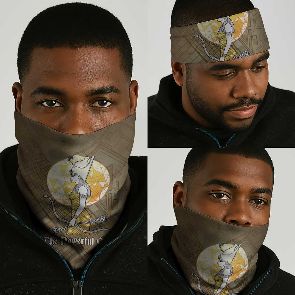 Wosret Egyptian Neck Gaiter with Golden Scepter and Archer Motif in Ancient Protector