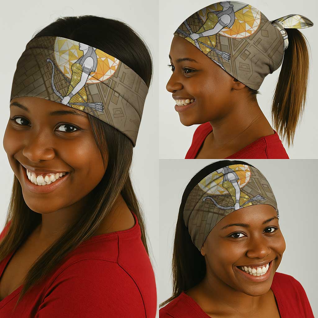 Wosret Egyptian Neck Gaiter with Golden Scepter and Archer Motif in Ancient Protector