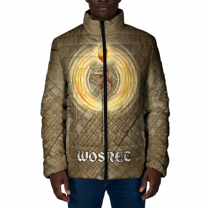 Wosret Egyptian Padded Jacket with Golden Scepter and Archer Motif in Ancient Protector