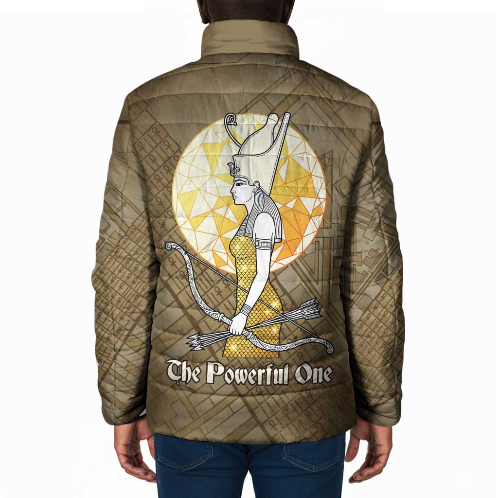 Wosret Egyptian Padded Jacket with Golden Scepter and Archer Motif in Ancient Protector