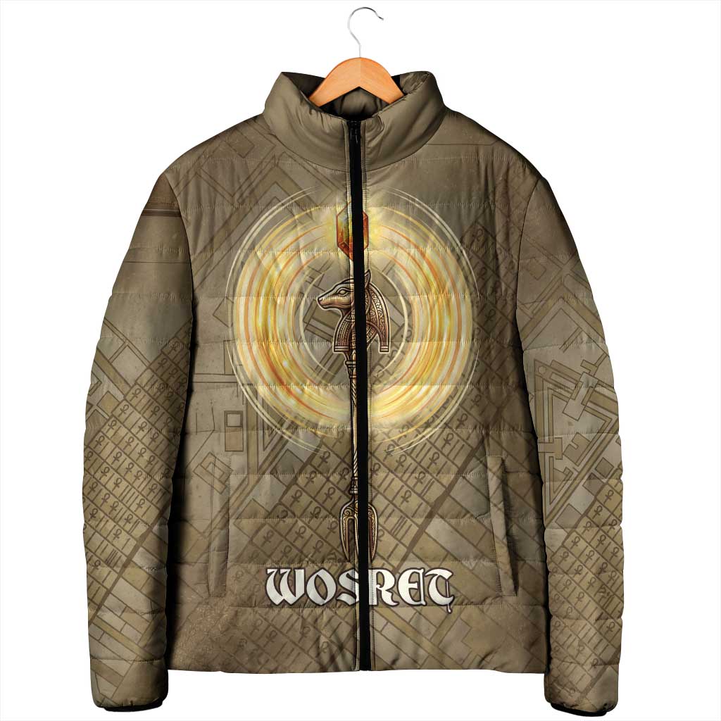 Wosret Egyptian Padded Jacket with Golden Scepter and Archer Motif in Ancient Protector