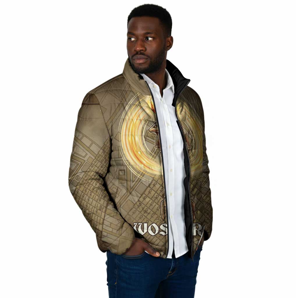 Wosret Egyptian Padded Jacket with Golden Scepter and Archer Motif in Ancient Protector