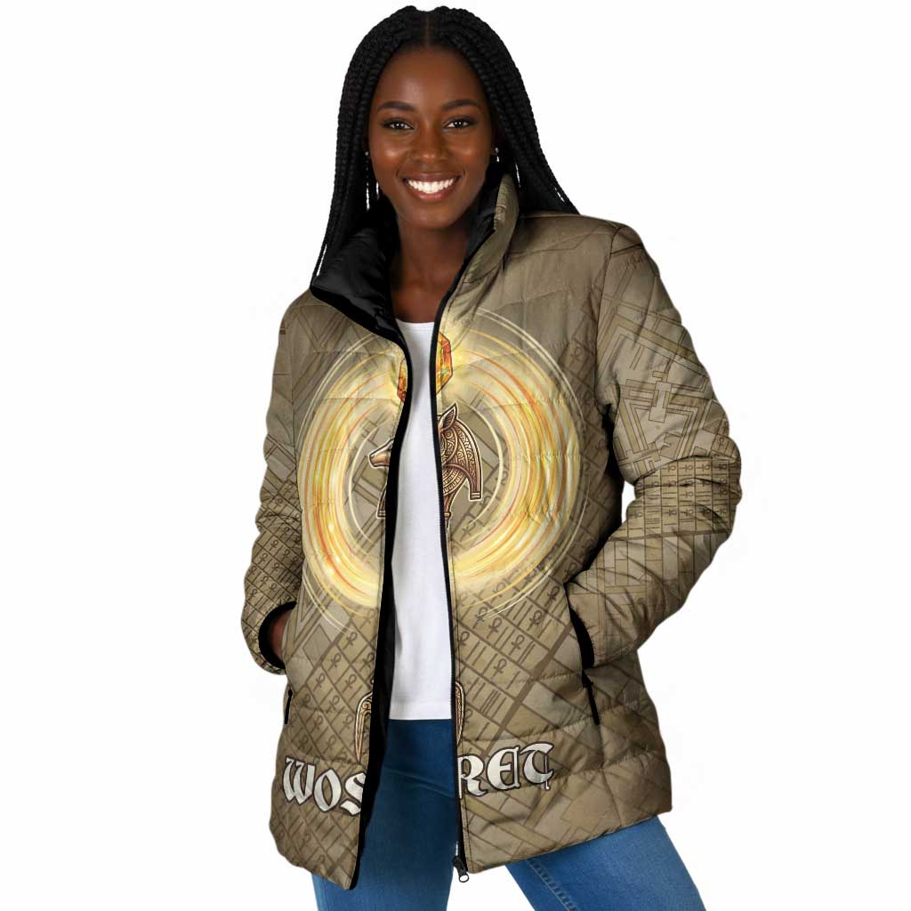 Wosret Egyptian Padded Jacket with Golden Scepter and Archer Motif in Ancient Protector