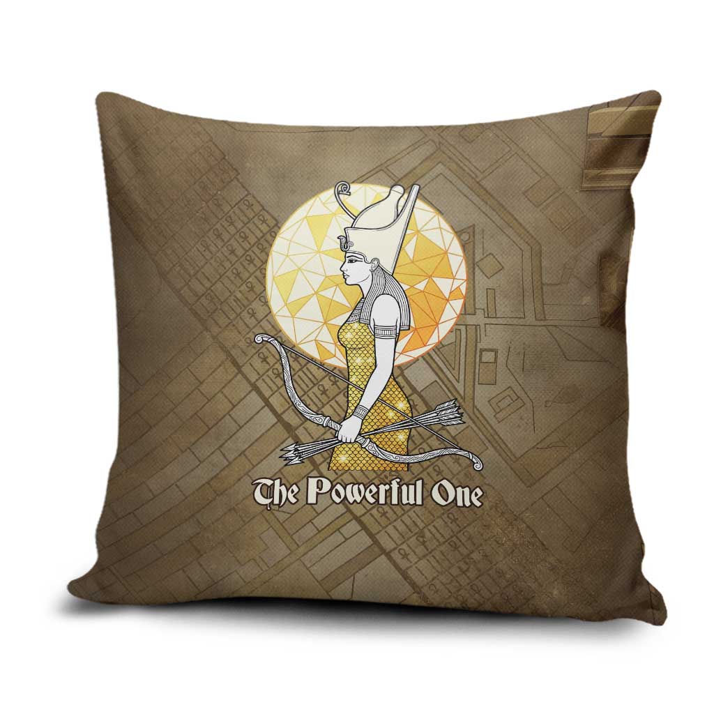 Wosret Egyptian Pillow Cover with Golden Scepter and Archer Motif in Ancient Protector