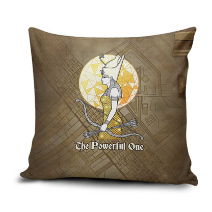 Wosret Egyptian Pillow Cover with Golden Scepter and Archer Motif in Ancient Protector