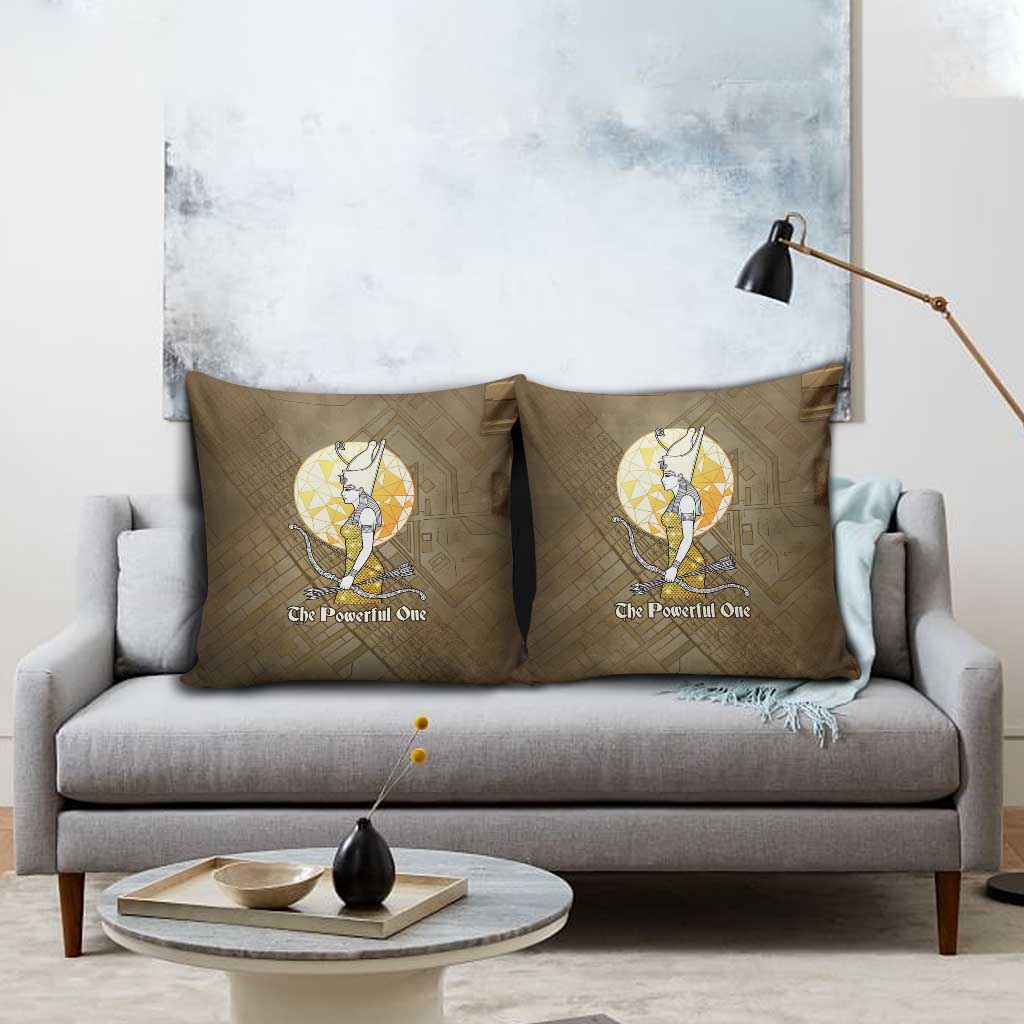 Wosret Egyptian Pillow Cover with Golden Scepter and Archer Motif in Ancient Protector