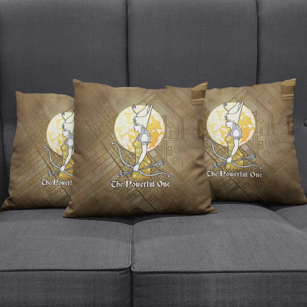 Wosret Egyptian Pillow Cover with Golden Scepter and Archer Motif in Ancient Protector