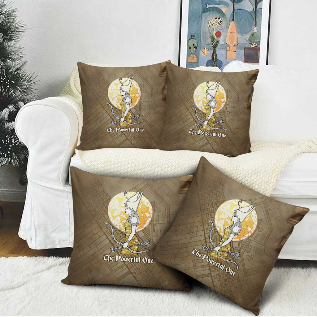Wosret Egyptian Pillow Cover with Golden Scepter and Archer Motif in Ancient Protector
