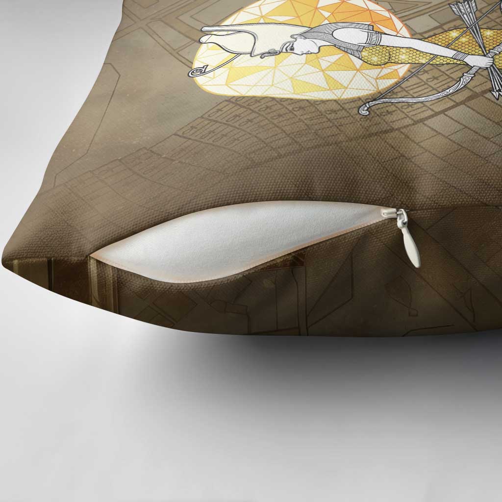 Wosret Egyptian Pillow Cover with Golden Scepter and Archer Motif in Ancient Protector