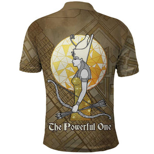 Wosret Egyptian Polo Shirt with Golden Scepter and Archer Motif in Ancient Protector