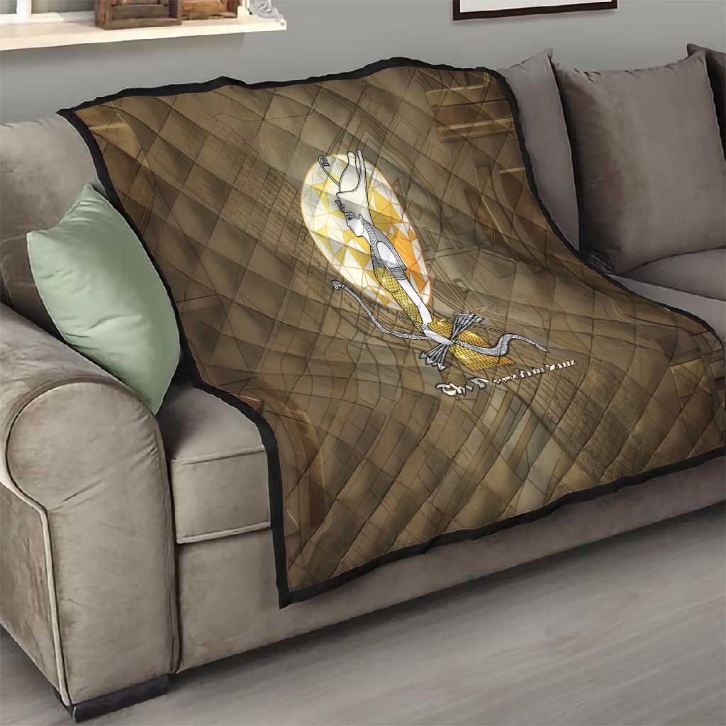 Wosret Egyptian Quilt with Golden Scepter and Archer Motif in Ancient Protector