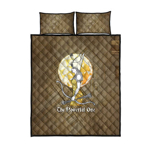 Wosret Egyptian Quilt Bed Set with Golden Scepter and Archer Motif in Ancient Protector