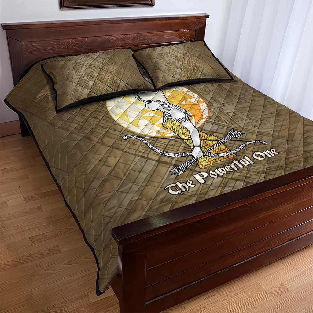 Wosret Egyptian Quilt Bed Set with Golden Scepter and Archer Motif in Ancient Protector