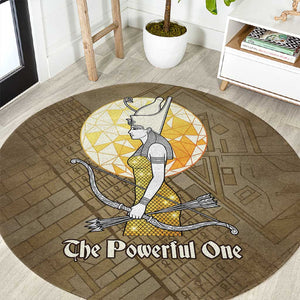 Wosret Egyptian Round Carpet with Golden Scepter and Archer Motif in Ancient Protector