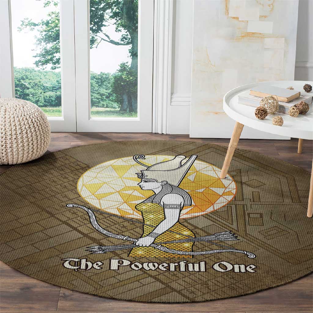 Wosret Egyptian Round Carpet with Golden Scepter and Archer Motif in Ancient Protector