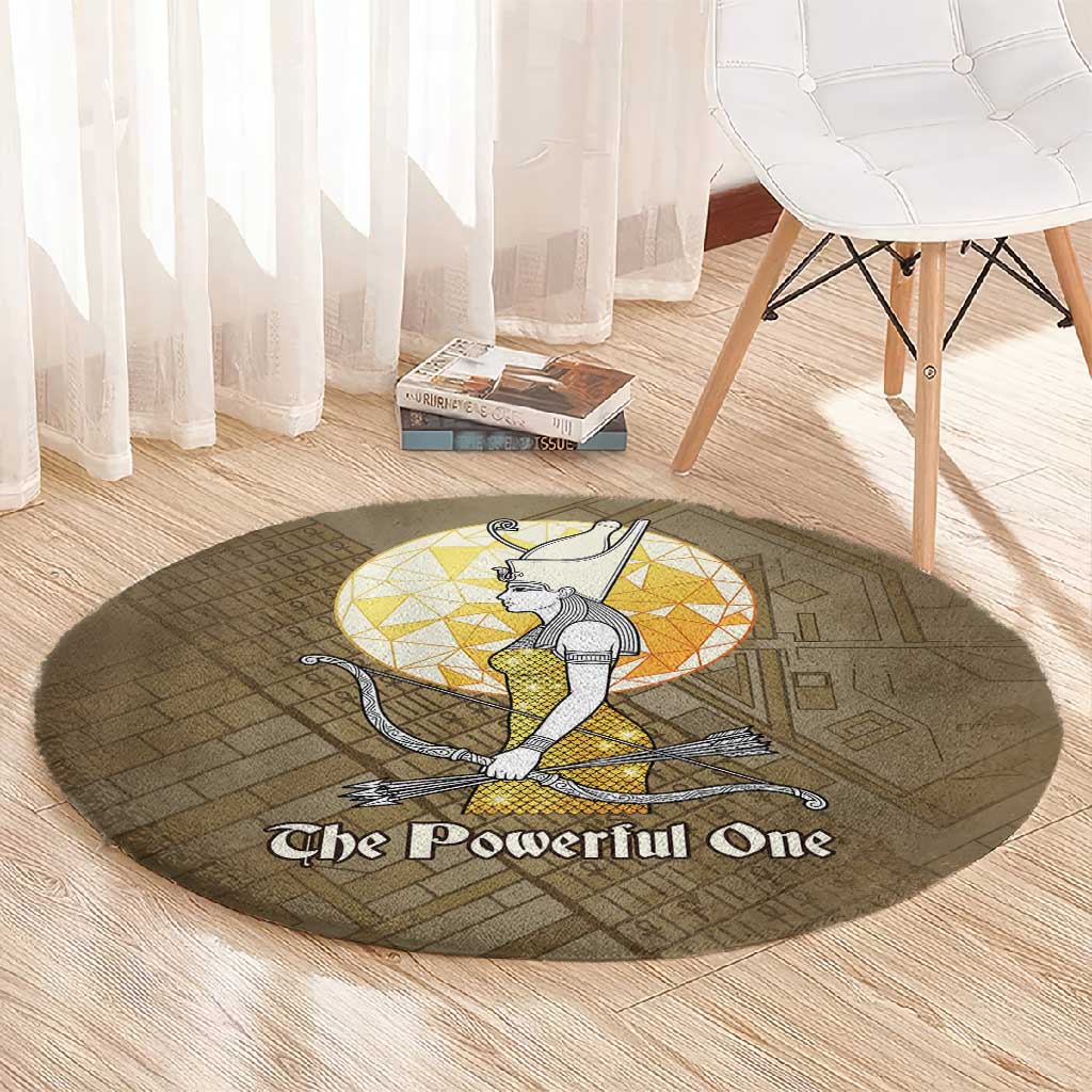 Wosret Egyptian Round Carpet with Golden Scepter and Archer Motif in Ancient Protector