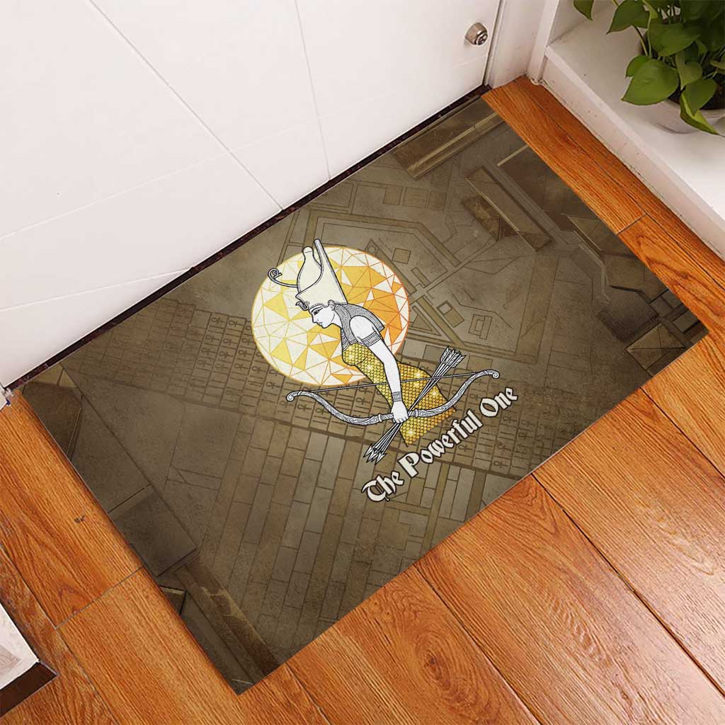 Wosret Egyptian Rubber Doormat with Golden Scepter and Archer Motif in Ancient Protector